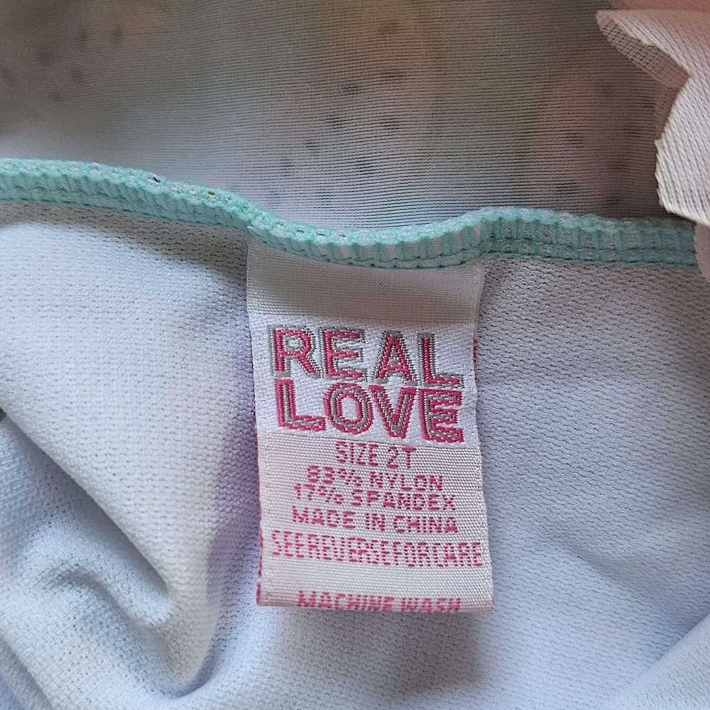 Real Love 2T One Piece Bathing Suit With Watermelon & Floral Lei Like Trim Pink